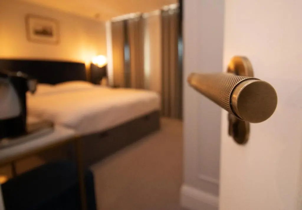 Modern hotel room with stylish furnishings
